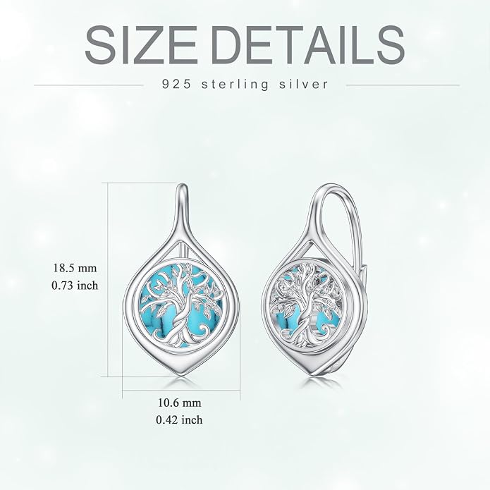 WINNICACA Leverback Earrings for Women 925 Sterling Silver Tree of Life Earrings Dangle Drop Turquoise Moonstone Moss Agate Heart Jewelry Gifts for Women Her Wife Anniversary Birthday Gifts