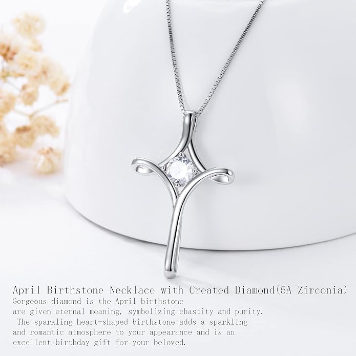 TOUPOP Cross Necklace for Women 925 Sterling Silver Birthstone Cross Pendant Fine Jewelry Anniversary Birthday Mothers Day Gifts for Mom Wife Her