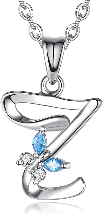 EUDORA Sterling Silver Butterfly Initial Necklaces for Women, Elegant Letter Neckles Personalized Gift for Mother, Sister, Daughter, 18 inch Chai
