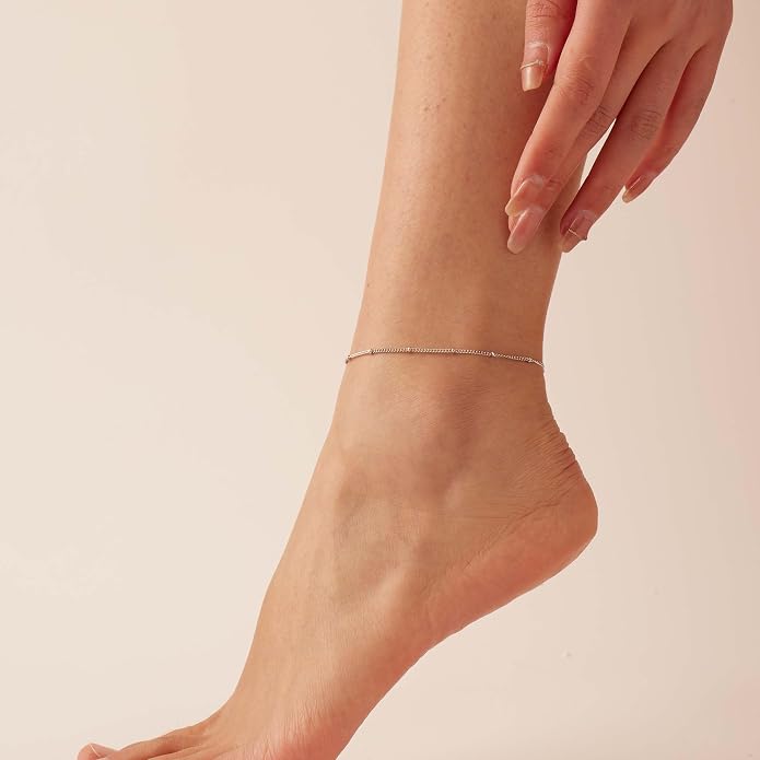 Dainty Ankle Bracelets for Women 18K Gold Plated Satellite Beaded Herringbone Lip Chain Anklets Simple Minimalist Summer Beach Foot Jewelry Christmas Gifts