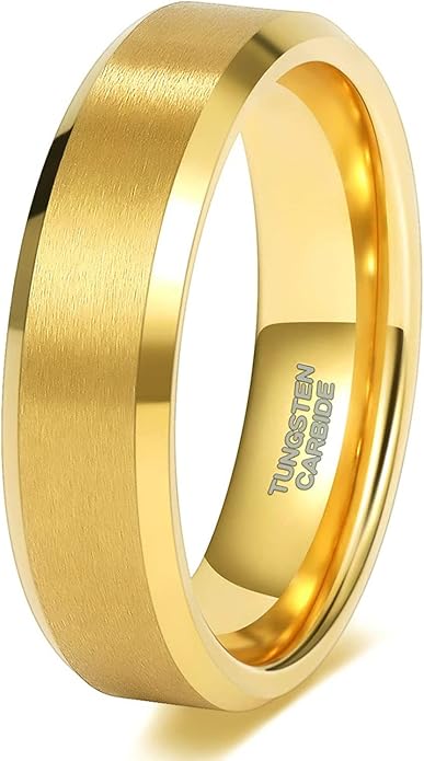 SHINYSO 24K Gold Plated Tungsten Carbide Rings 4mm 6mm 8mm Beveled Edges Wedding Band Matte Finish for Men Women Size 5-13