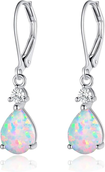 925 Sterling Silver Blue Topaz/Amethyst/Rainbow Quartz CZ Teardrop Leverback Earrings Drop Dangly Gemstone Earings Hypoallergenic Birthday Jewelry Gifts for Women