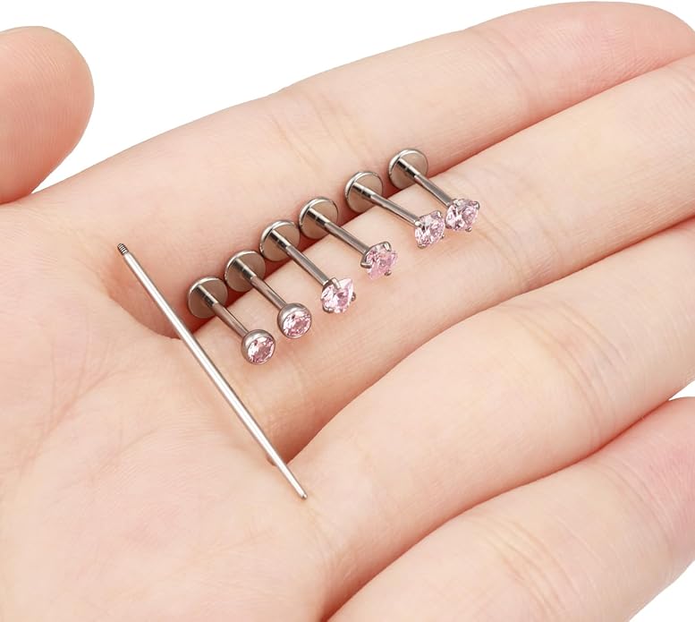 20G 18G 16G F316 Titanium Flat Back Nose Rings Studs Hypoallergenic Screw on Tragus Helix Cartilage Earrings Stud Piercing Jewerly for Women Men Bars 6mm