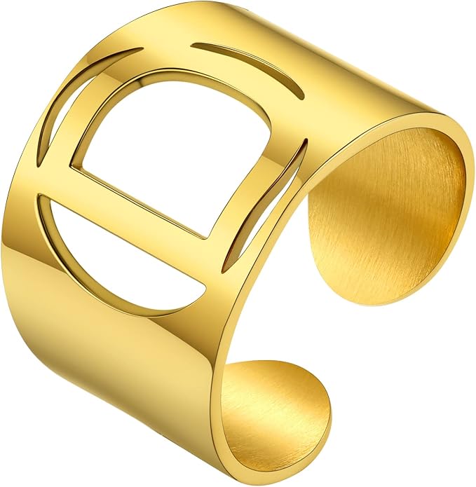KeyStyle Bold Initial Letter Rings Adjustable, GoldChic Jewelry Women Gold Statement Ring Personalized Engraved Women’s Open Signet Ring for Party (Gold, White Gold, Black)