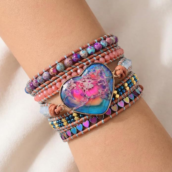 YGLINE Natural Stone Bracelet 3 Wraps Bracelet Handmade Boho Bracelet for Women Bracelet