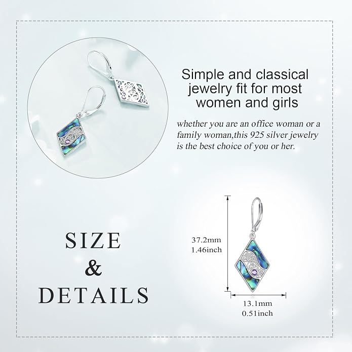 Abalone Shell Dangle Drop Earrings for Women 925 Sterling Silver Filigree Bohemian Earrings Jewelry Gift