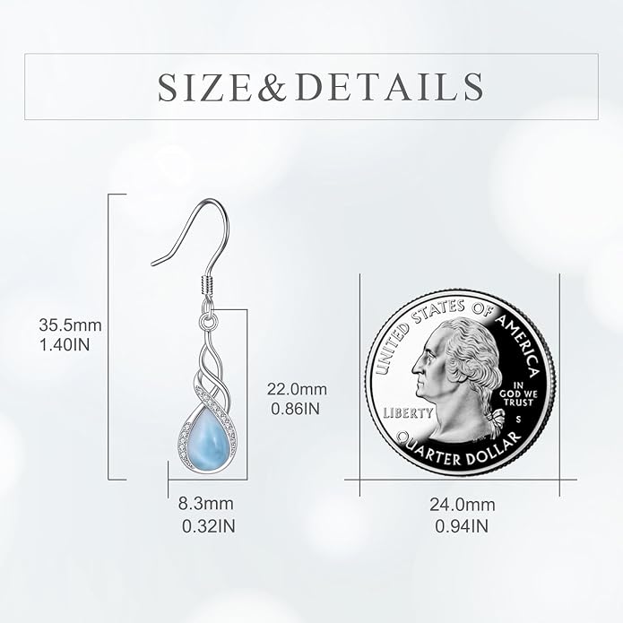Larimar/Turquoise/Moonstone/Black Onyx/Abalone Shell Earrings for Women Sterling Silver Drop Earrings Jewelry Gift for Women