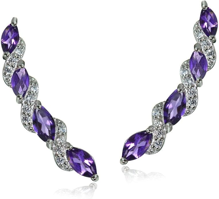 Twist Sterling Silver Ear Climbers & Crawlers - Birthstone & Synthetic Gemstone Earrings for Women