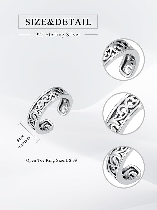 Midari Toe Rings for Women 925 Sterling Silver Hypoallergenic Adjustable Open Band Ring for Women Summer Beach Open Toe Jewelry Foot Jewelry
