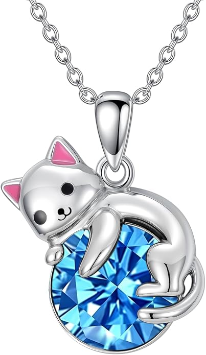 PELOVNY Teddy Bear Necklace for Women 925 Sterling Silver Bear/Highland Cow/Fox/Cat/Axolotl Birthstone Necklace Christmas Birthday Jewelry Gifts for Mom Daughter Wife Sister