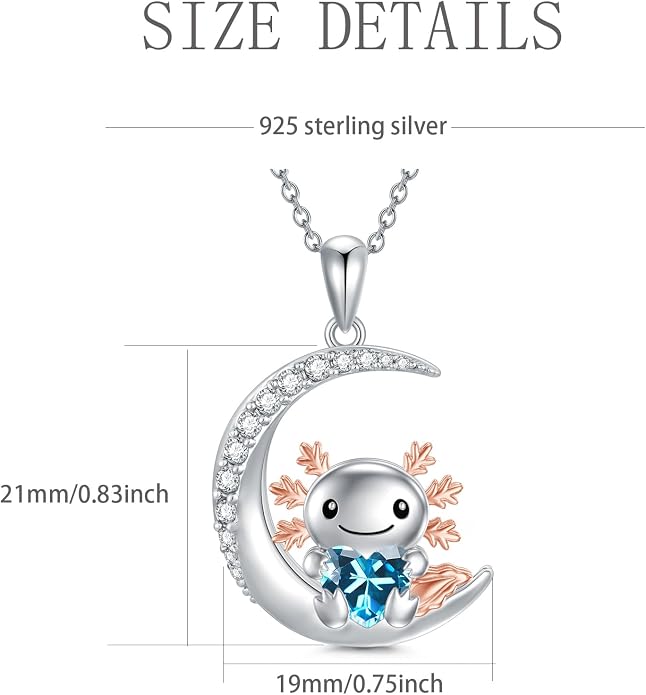 PROESS Animal Birthstone Necklace 925 Sterling Silver Otter/Axolotl/Hippo/Elephant/Dachshund/Monkey/Red Panda Pendant Necklace Animal Birthstone Jewelry Gifts for Women