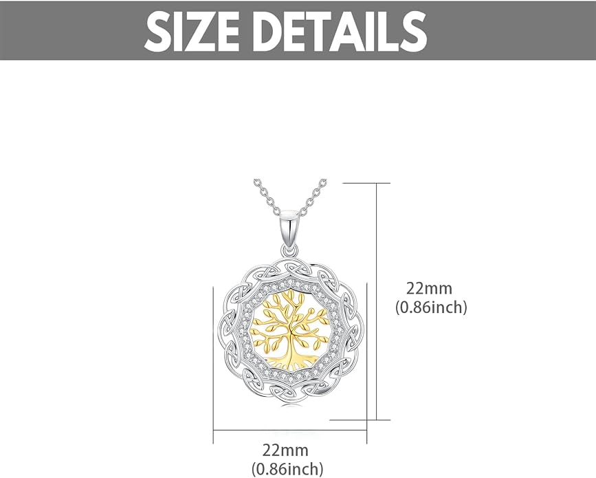 Sterling Silver Birthstone Celtic Tree of Life Necklace, 18K Gold Plated Colored Gemstone Tree of Life Pendant Two-Tone Necklaces Jewelry Birthday Gifts for Women 18" - 20"