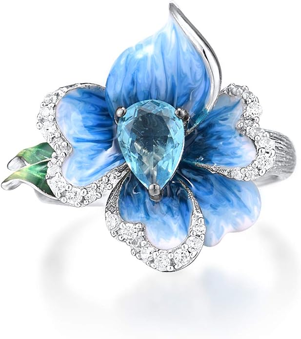 Santuzza 925 Sterling Silver Enamel Flower Statement Ring for Women