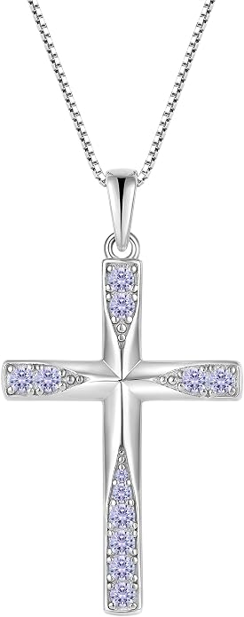 Cross Necklace for Women Birthstone Necklace for Women 925 Sterling Silver