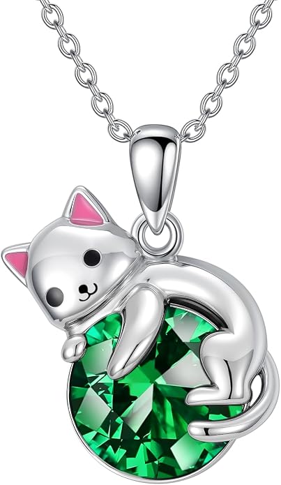 PELOVNY Teddy Bear Necklace for Women 925 Sterling Silver Bear/Highland Cow/Fox/Cat/Axolotl Birthstone Necklace Christmas Birthday Jewelry Gifts for Mom Daughter Wife Sister