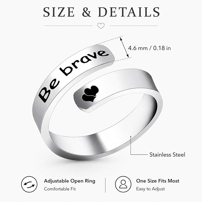 Uloveido Adjustable Inspirational Flying Dandelion Double Stainless Steel Freedom Ring Bands Cool Stacking Gift for Women, Engraving Rings Motivational Gift Y2004