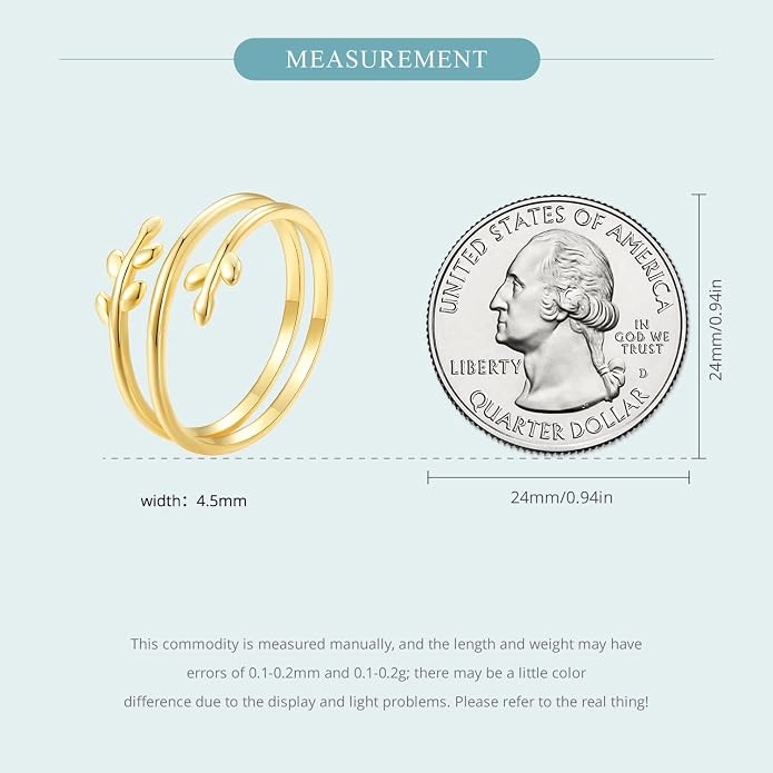 MUNDELL 925 Sterling Silver Simple Multi-layer Leaf Adjustable Ring Green Lucky Leaves Statement Ring for Women Promise Ring Fine Jewelry