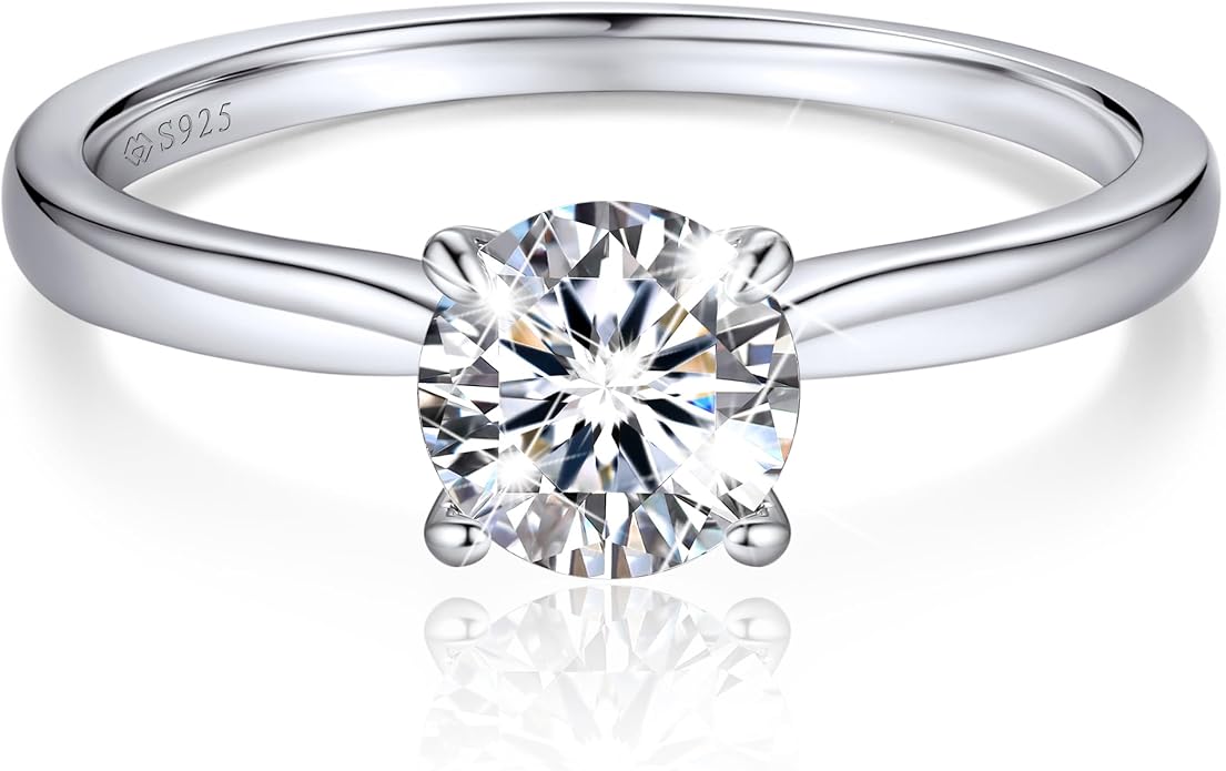 MomentWish Engagement Ring for Women, 1-2 Carats Moissanite Rromise Ring, D Color VVS1 Moissanite Wedding Ring 925 Sterling Silver Solitaire Rings
