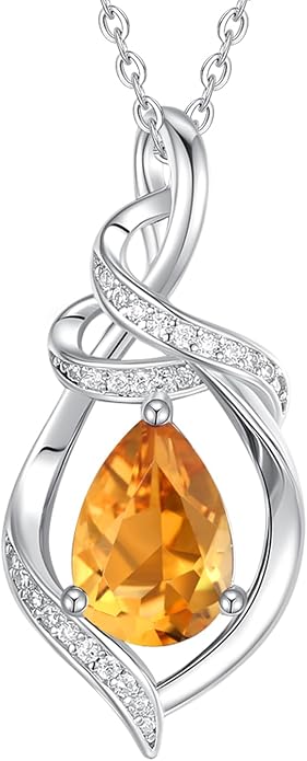 FANCIME Teardrop Birthstone Necklace for Women S925 Sterling Silver Elegant Ribbon Pendent Necklace Birthday Jewelry Gifts for Mom Wife Her, 16"+2" Inches