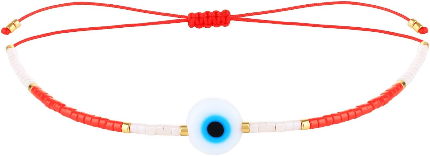 KELITCH Evil Eye Bracelets Crystal Seed Beaded Adjustable Cuff Charms Bracelets Amulet Fashion Jewelry Gift for Women