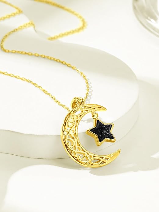 Dreamboat Sterling Silver Moon and Star Necklace Silver Crescent Moon Necklaces for Women Star Pendant Celestial Jewelry Gifts