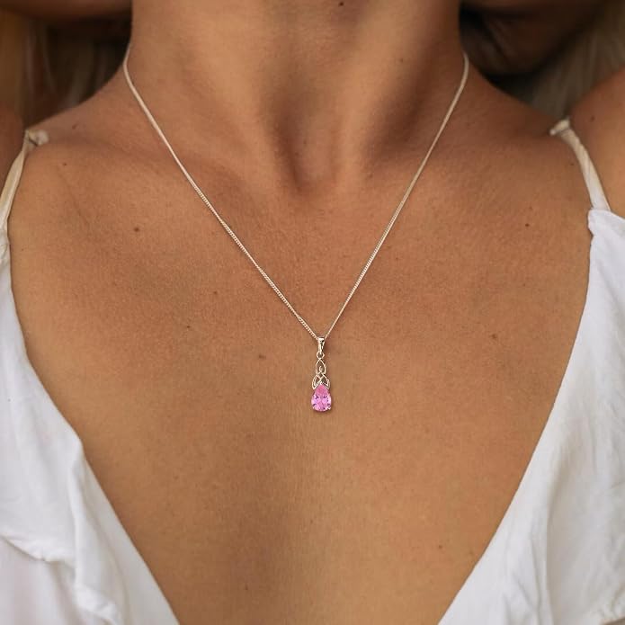 STARCHENIE Teardrop Necklace for Women 925 Sterling Silver Irish Celtic Knot Pendant Birthstone Jewelry