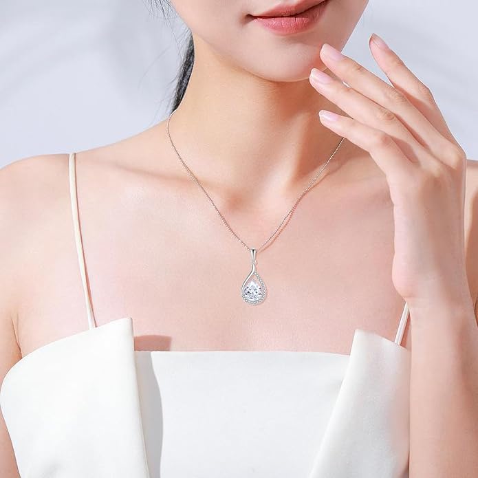 Teardrop Birthstone Necklace for Women 925 Sterling Silver White/Yellow Gold Plated Cubic Zirconia Pendant Necklace Jewelry for Her