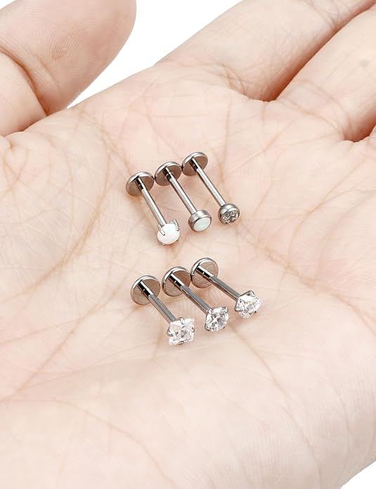 F136 Titanium Flat Back Screw on Nose Rings Earrings 20g 18g Stud for Men Women Cartilage Tragus Lip Labret Piercing Jewelry 6mm 8mm Hypoallergenic Internally Threaded