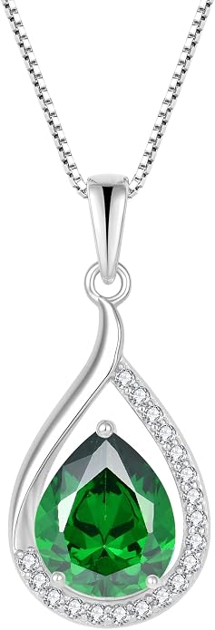 Teardrop Birthstone Necklace for Women 925 Sterling Silver White/Yellow Gold Plated Cubic Zirconia Pendant Necklace Jewelry for Her