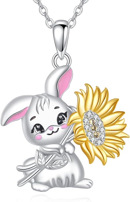 Bat/Cow/Cat/Bunny Necklace 925 Sterling Silver Heart Animal Pendant Necklace for Women
