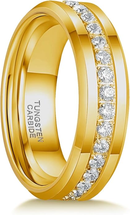 Greenpod 6mm 8mm Tungsten Carbide Rings for Men Silver/24K Gold Plated Cubic Zirconia Eternity Wedding Band Women High Polish Comfort Fit Size 6-13