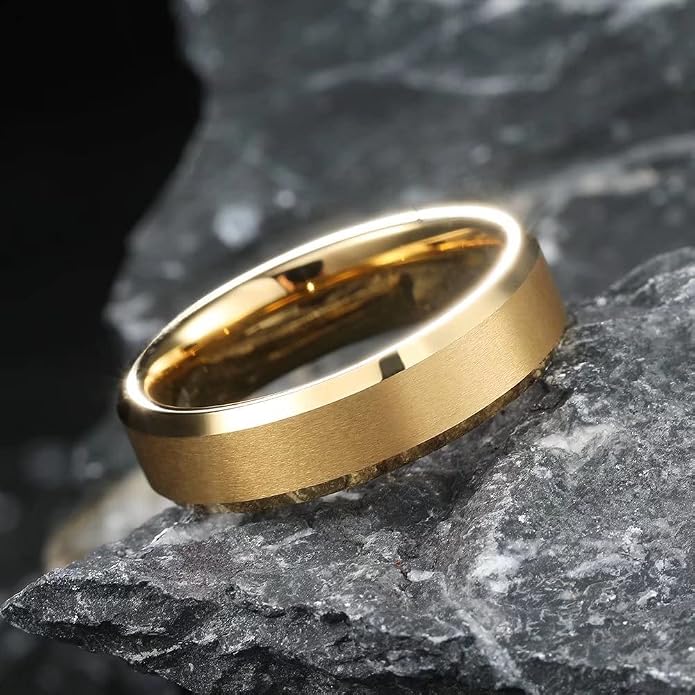 King Will Tungsten Carbide Wedding Band for Men Women-4/6/8mm Width 14K Gold Plated Tungsten Wedding Ring Matte Brushed & High Polished Style Comfort Fit Wedding Band Size 6-14