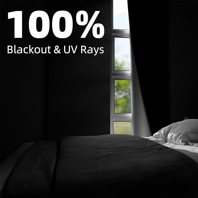 NIGHTON Portable Blackout Curtains 96"×72", Strong Hook and Loop Tape Strips with Adhesive, Cuttable Blackout Window Cover, 100% Black Out Material Blinds for Baby Nursery or Travel - Black