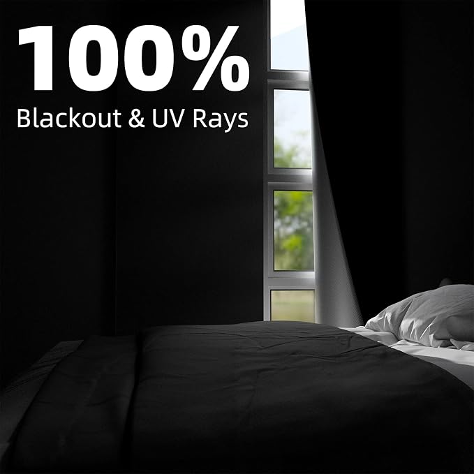 NIGHTON Portable Blackout Curtains 79"×70", Strong Hook and Loop Tape Strips with Adhesive, Cuttable Blackout Window Cover, 100% Black Out Material Blinds for Baby Nursery or Travel - Black