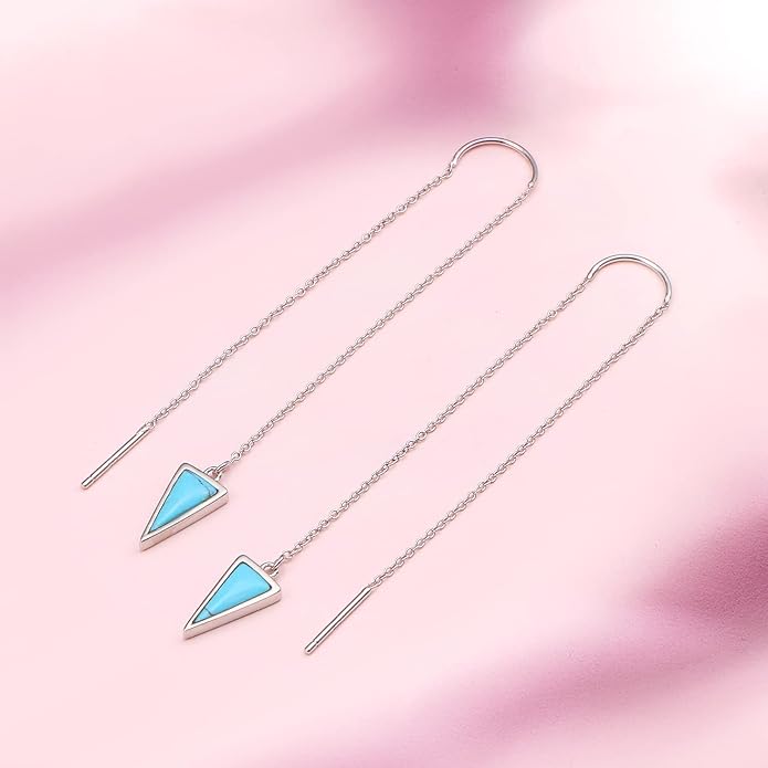 Threader Earrings Triangle Earrings Sterling Silver Created Opal Dangle Drop Long Chain Earring for Women Thread Earrings