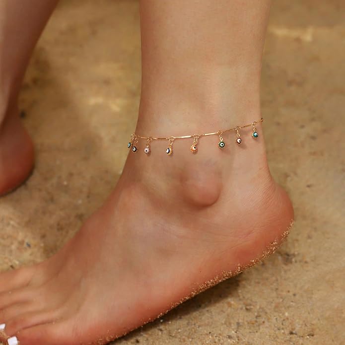 Gold Ankle Bracelets for Women, 14K Gold Plated Anklets Adjustable Cuban Link Anklets Set Tiny Cute Summer Barefoot Jewelry Gift.
