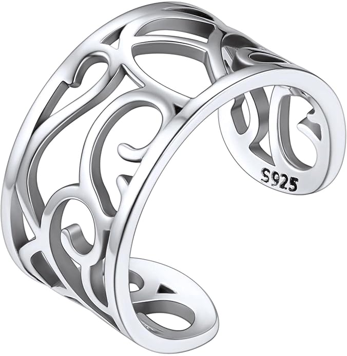 SILVERCUTE Toe Ring, Chic 925 Stamped Toe Ring, Band/Leaf Toe Ring, Sterling Silver Open Adjustable Toe Ring Set, Adjustable Pinky Rings