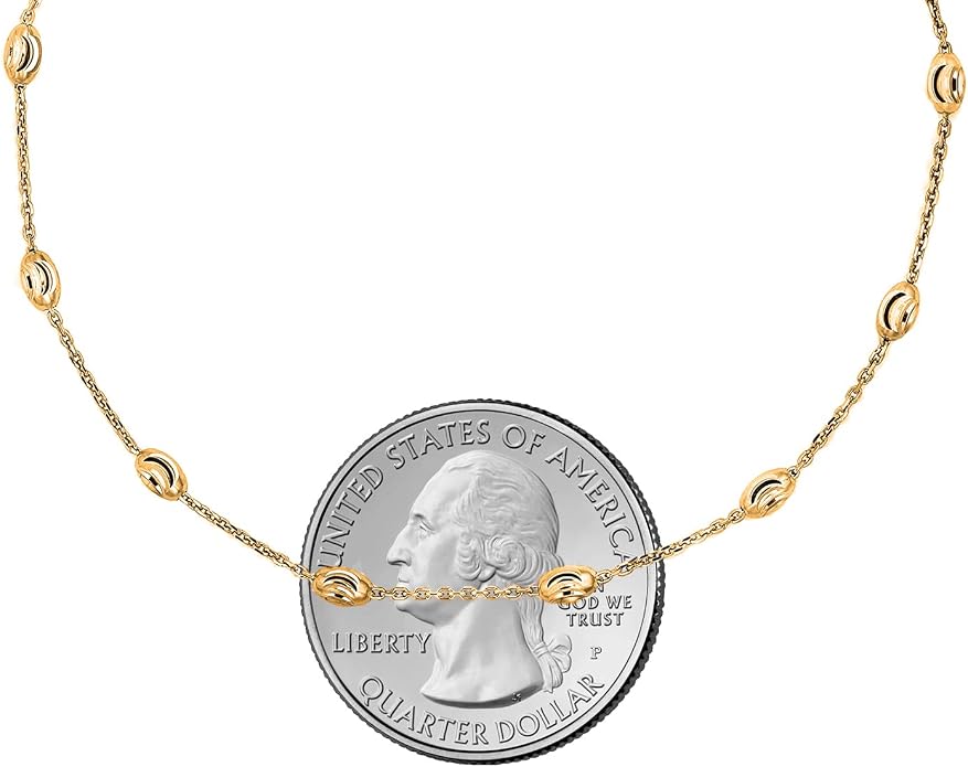Savlano 18K Gold Plated Over 925 Sterling Silver Station Oval Moon Bead Anklet Chain For Women. Silver, Gold, Rose Gold - Made in Italy Comes With a Gift Box