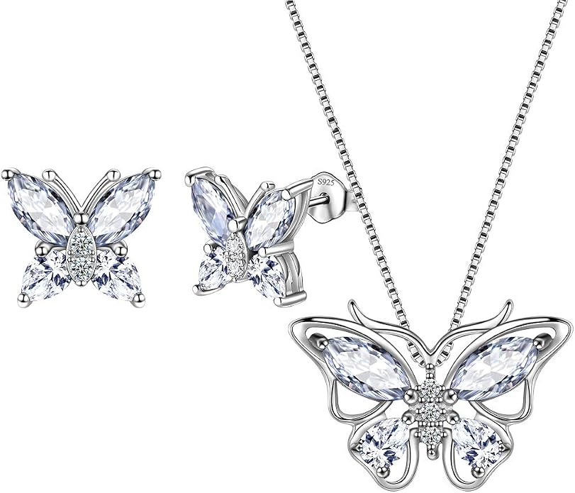 Aurora Tears Butterfly Jewelry,Women 925 Sterling Silver Butterflies Birthstone Pendant Necklace/Earrings/Rings Wedding Gift