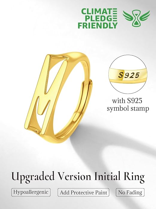 SILVERCUTE 925 Sterling Silver Initial Rings for Women,Adjustable Capital Letter Ring Hypoallergenic,Minimalist 925 Silver Rings for Mother Daughter