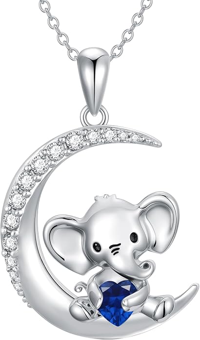 PROESS Animal Birthstone Necklace 925 Sterling Silver Otter/Axolotl/Hippo/Elephant/Dachshund/Monkey/Red Panda Pendant Necklace Animal Birthstone Jewelry Gifts for Women