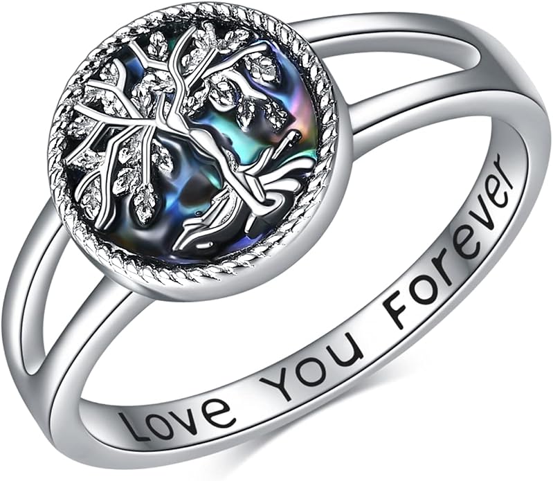 ONEFINITY Sterling Silver Abalone Shell Tree of Life Ring - Cute Tree of Life Jewelry Gift for Women or Girls