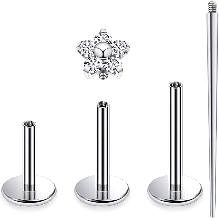16G Astm F136 Titanium Internal Thread Flat Back Earrings Nose Studs Tragus Forward Helix Conch Cartilage Lobe Earrings Stud Medusa Labret Monroe Lip Ring Piercing Jewelry For Women Men