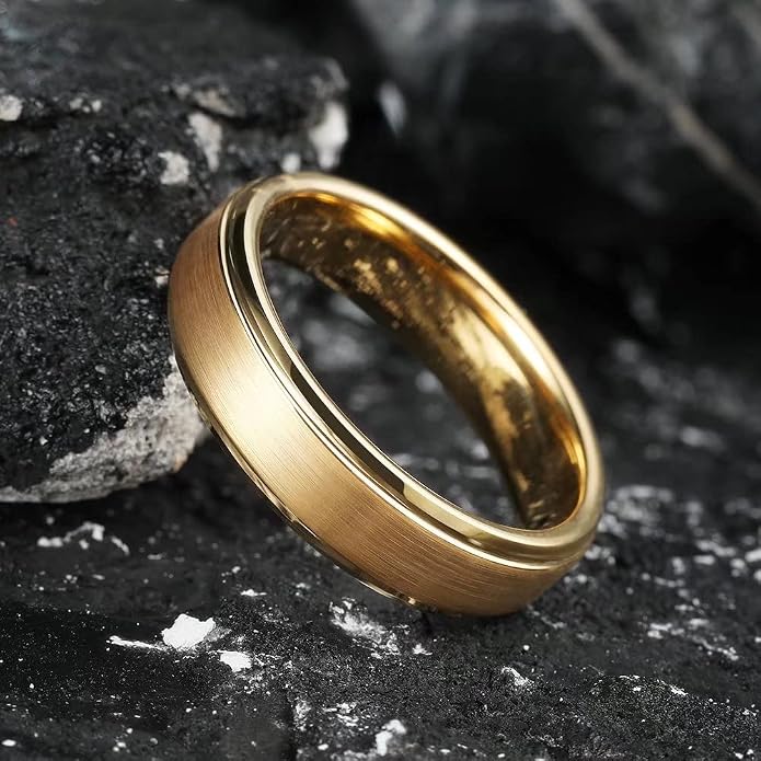 King Will Tungsten Carbide Wedding Band for Men Women-4/6/8mm Width 14K Gold Plated Tungsten Wedding Ring Matte Brushed & High Polished Style Comfort Fit Wedding Band Size 6-14