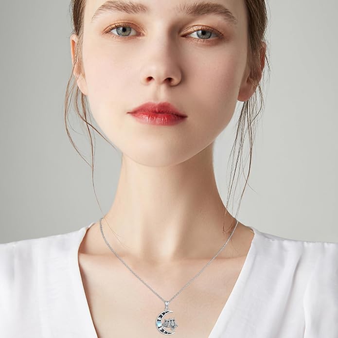 TRISHULA Crescent Moon Necklace 925 Sterling Silver Eye of Horus Animal Moon Pendant with Heart Crystal Birthday Jewelry Gift for Women Christmas Gifts for Her
