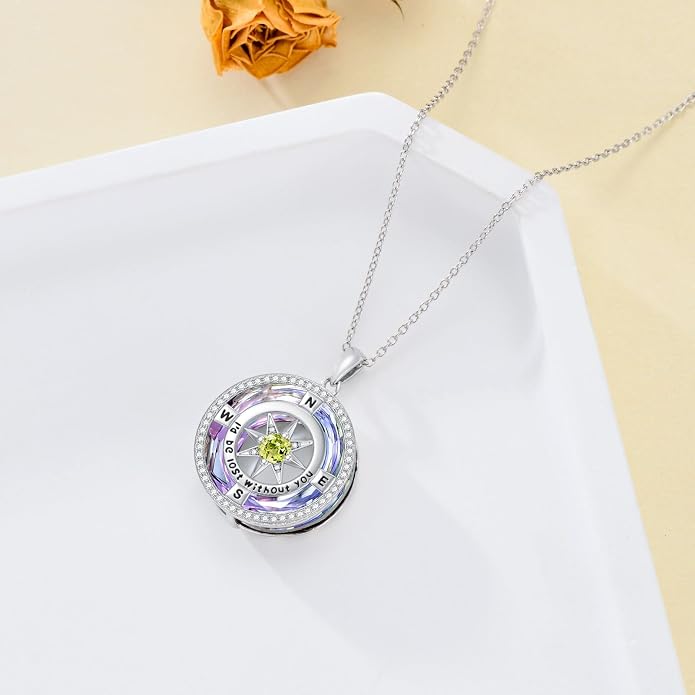 TOUPOP Necklace Gifts for Wife Compass Jewelry Women Anniversary Girlfriend Birthday Gift for Her Valentines I'd be Lost without You Sterling Silver Birthstone Necklaces