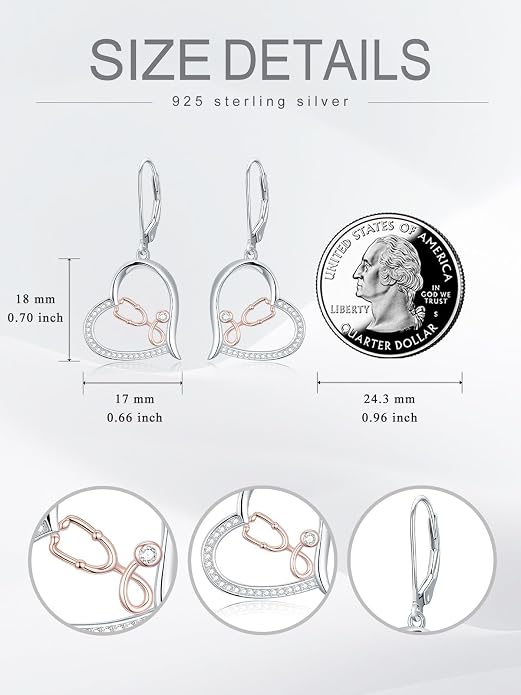 Midari Heart Dangle Earrings 925 Sterling Silver Leverback Drop Earrings Teacher Music Art Jewelry Gifts for Women Students Apple/Guitar/Palette/Note Design