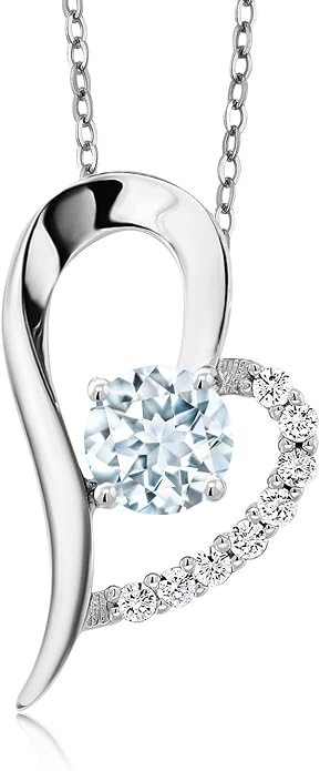 Gem Stone King Heart Shape Pendant Necklace For Women | 925 Sterling Silver | 6MM Round Gemstone Birthstone | Heart Necklace For Women | With 18 Inch Silver Chain