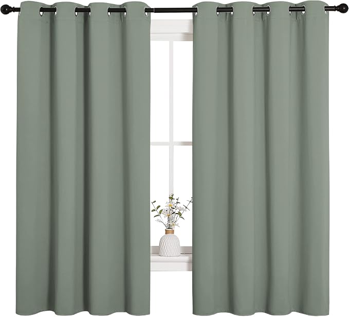 NICETOWN Bedroom Curtain Panels Blackout Draperies, Thermal Insulated Solid Grommet Blackout Curtains/Drapes (Sage Green, 1 Pair, 55 by 68-inch)
