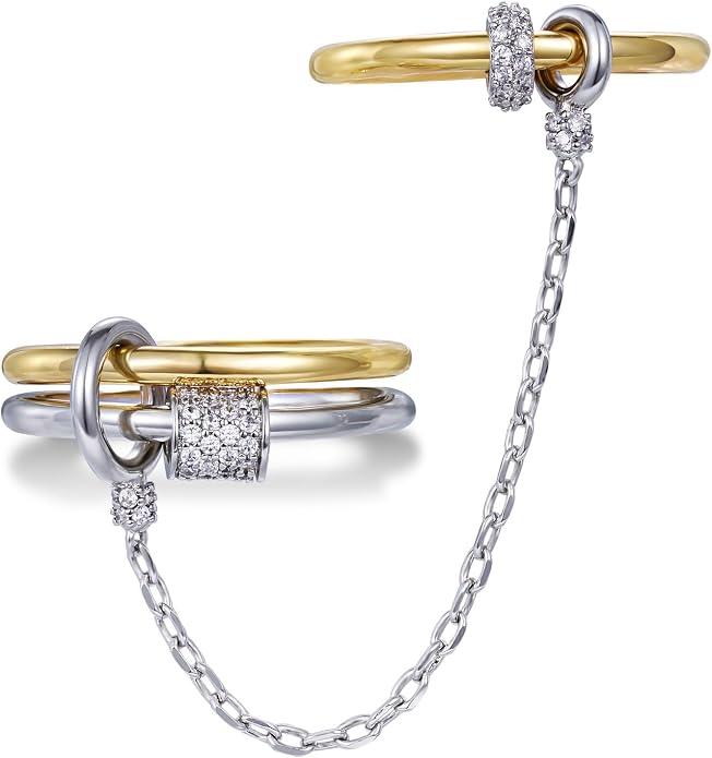 KissYan Stackable Rings for Women, 14k Gold Plate Interlocked Multi Ring Set Dainty Pave CZ Personalized Fashion Two-Toned Mixed Metals Stacking Jewelry Trendy Statement Gift